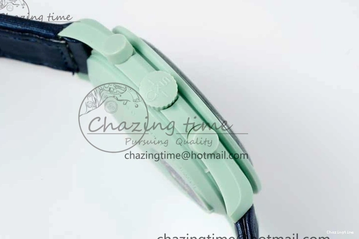 0305 SoftTouch Speedmaster Misson On Earth 1:1 Best Edition Blue Dial On Nylon Strap Quartz 7859